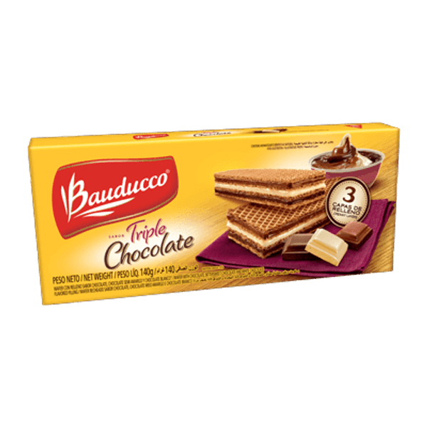 Biscoito-Bauducco-Wafer-Recheado-Triplo-Chocolate-140g Biscoito-Bauducco-Wafer-Recheado-Triplo-Chocolate-140g