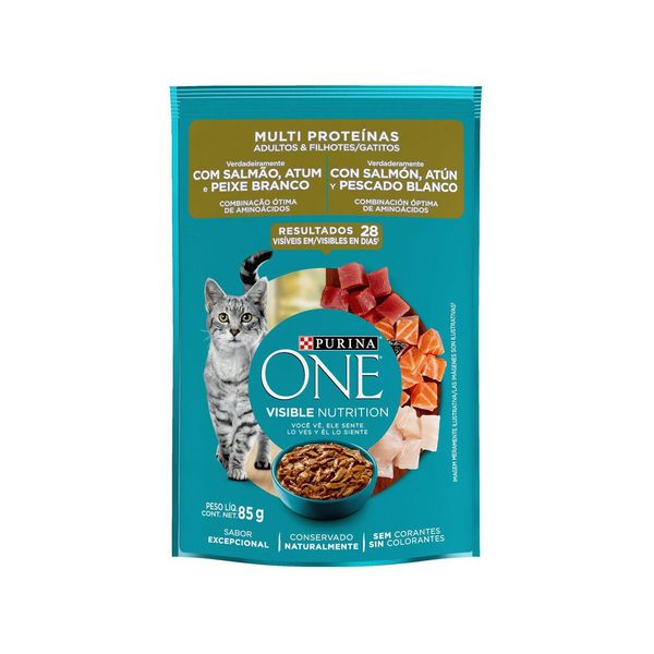 Racao-Purina-One-Multi-Proteinas-AdultoFilhote-Salmao-85g-Sache Racao-Purina-One-Multi-Proteinas-AdultoFilhote-Salmao-85g-Sache